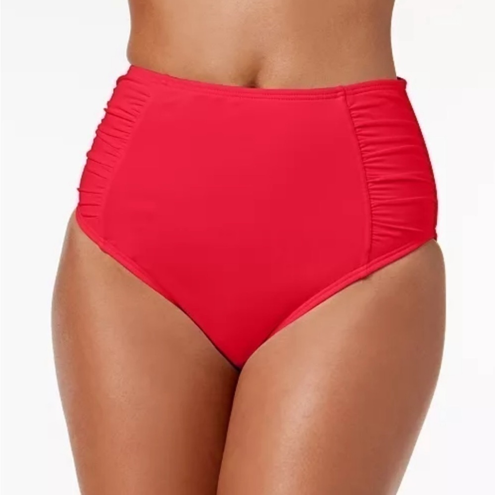 Bar III Shirred High-Rise Bikini Swim Bottom Paradise Red swimsuit size M